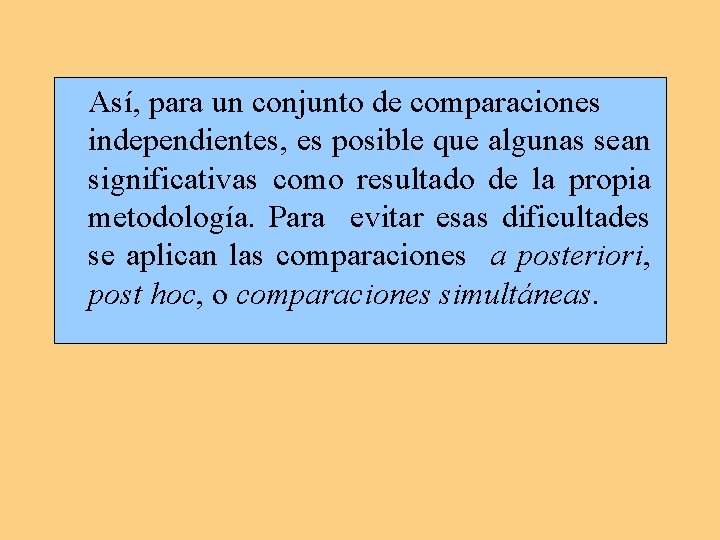 Así, para un conjunto de comparaciones independientes, es posible que algunas sean significativas como Así, para un conjunto de comparaciones independientes, es posible que algunas sean significativas como