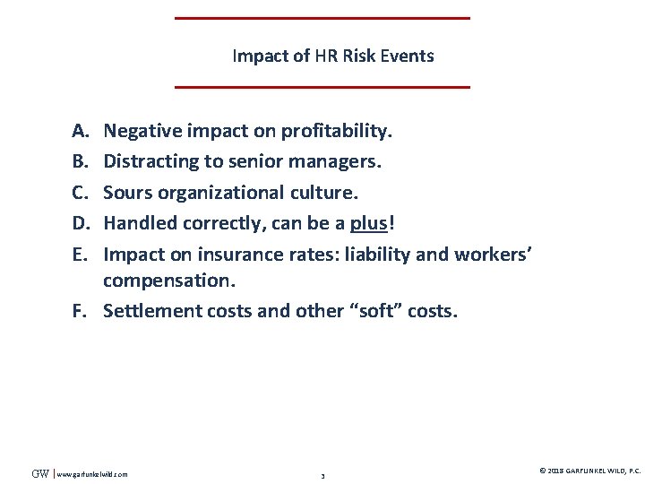 Impact of HR Risk Events A. B. C. D. E. Negative impact on profitability.