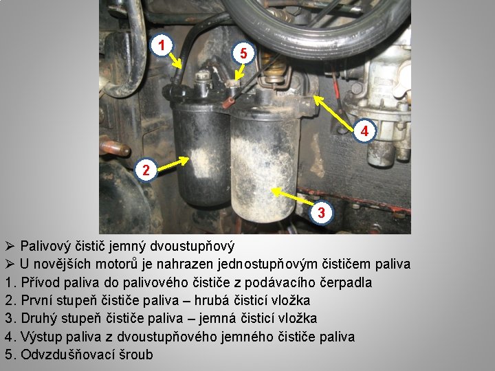 1 5 4 2 3 Ø Palivový čistič jemný dvoustupňový Ø U novějších motorů