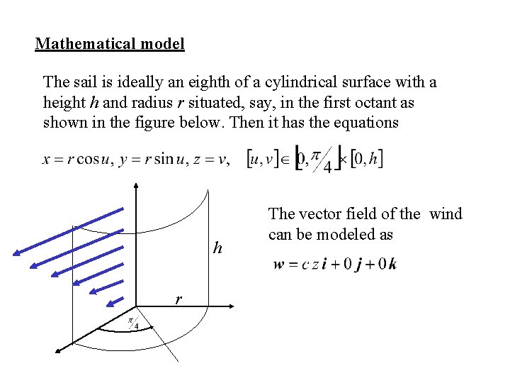 Mathematical model The sail is ideally an eighth of a cylindrical surface with a