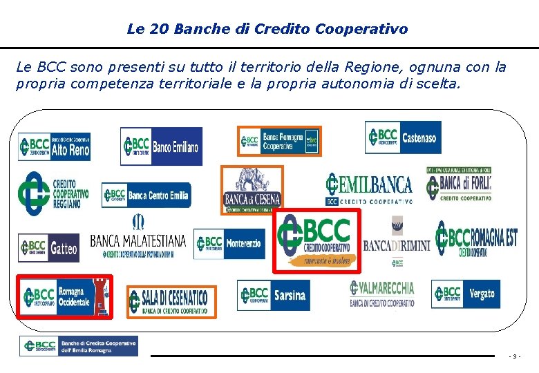 Le 20 Banche di Credito Cooperativo Le BCC sono presenti su tutto il territorio