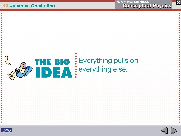 13 Universal Gravitation Everything pulls on everything else. 