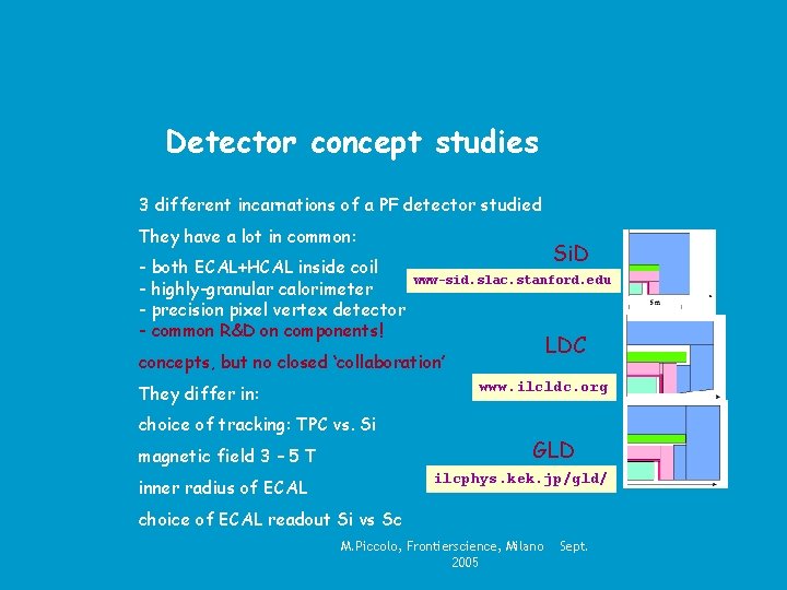Detector concept studies 3 different incarnations of a PF detector studied They have a