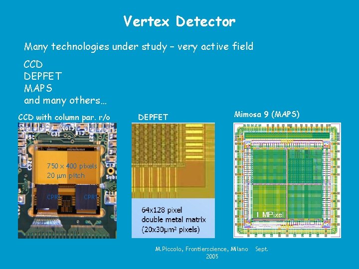 Vertex Detector Many technologies under study – very active field CCD DEPFET MAPS and