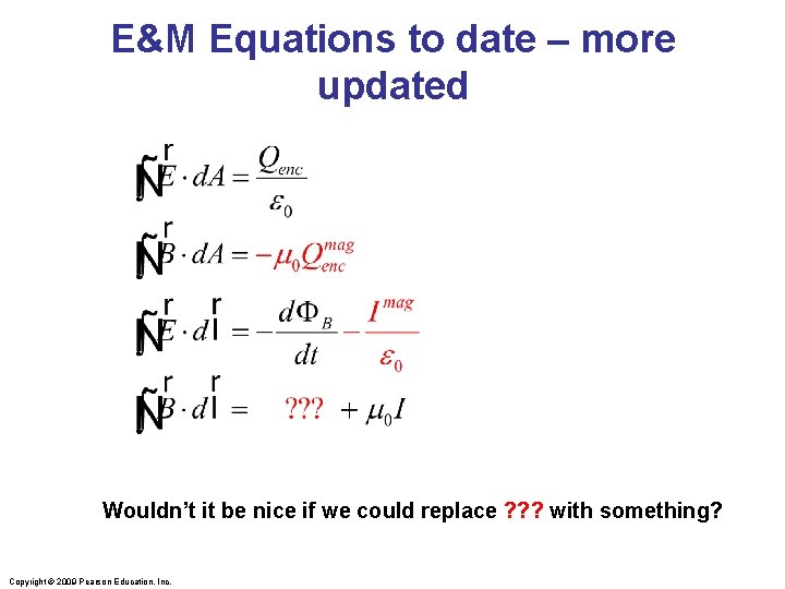 E&M Equations to date – more updated Wouldn’t it be nice if we could