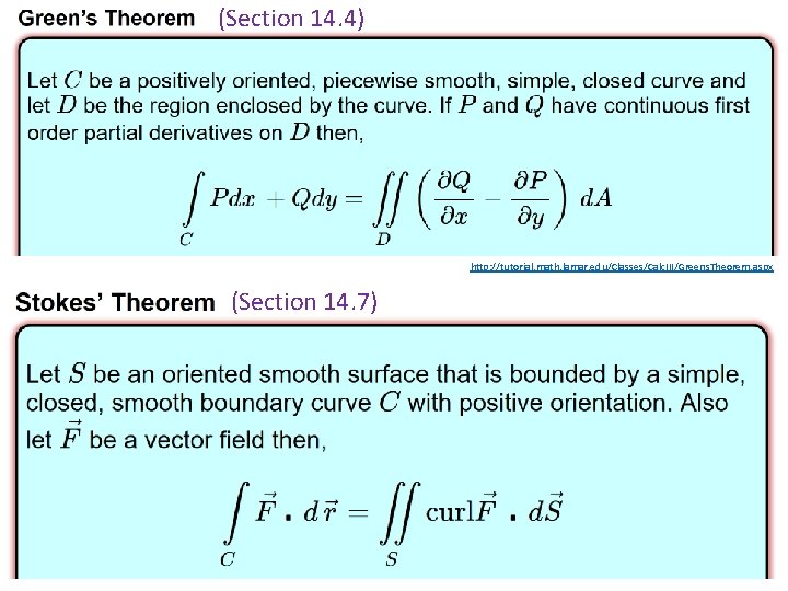 (Section 14. 4) http: //tutorial. math. lamar. edu/Classes/Calc. III/Greens. Theorem. aspx (Section 14. 7) (Section 14. 4) http: //tutorial. math. lamar. edu/Classes/Calc. III/Greens. Theorem. aspx (Section 14. 7)