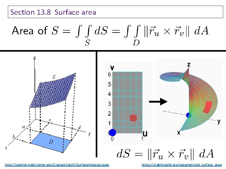 Section 13. 8 Surface area http: //tutorial. math. lamar. edu/Classes/Calc. III/Surface. Integrals. aspx https: Section 13. 8 Surface area http: //tutorial. math. lamar. edu/Classes/Calc. III/Surface. Integrals. aspx https: