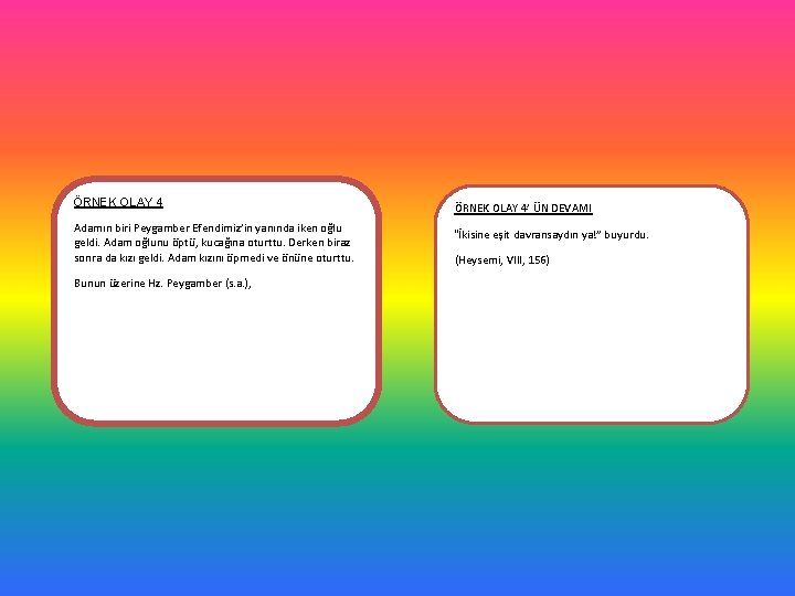 ÖRNEK OLAY 4 Adamın biri Peygamber Efendimiz’in yanında iken oğlu geldi. Adam oğlunu öptü,