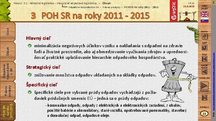 Modul 2. 1: Národná legislatíva – Slovenská odpadová legislatíva – Obsah Odpadové hospodárstvo SR