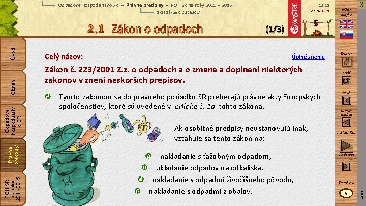 Odpadové hospodárstvo SR – Právne predpisy – POH SR na roky 2011 – 2015