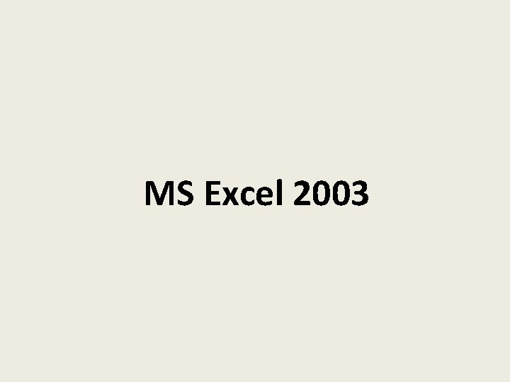 MS Excel 2003 