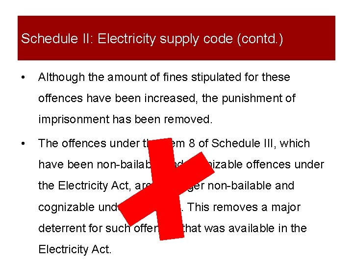 Schedule II: Electricity supply code (contd. ) • Although the amount of fines stipulated