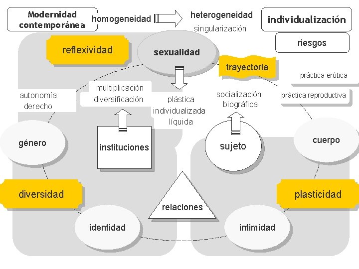 Modernidad homogeneidad contemporánea reflexividad heterogeneidad singularización individualización riesgos sexualidad trayectoria autonomía derecho género multiplicación