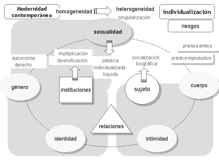 Modernidad homogeneidad contemporánea heterogeneidad singularización individualización riesgos sexualidad práctica erótica autonomía derecho género multiplicación