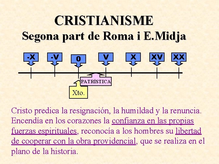 CRISTIANISME Segona part de Roma i E. Midja -X -V 0 V X XV