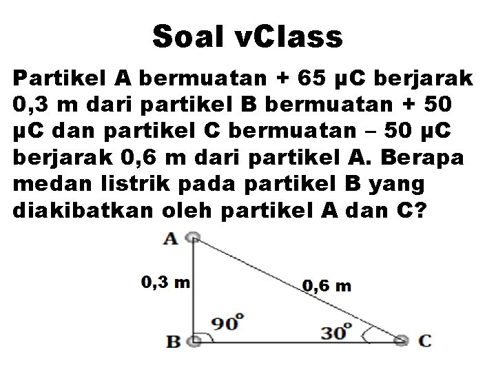 Soal v. Class Partikel A bermuatan + 65 µC berjarak 0, 3 m dari