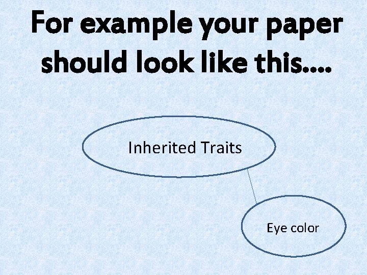For example your paper should look like this…. Inherited Traits Eye color 