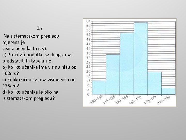 2 . Na sistematskom pregledu mjerena je visina učenika (u cm): a) Pročitati 2 . Na sistematskom pregledu mjerena je visina učenika (u cm): a) Pročitati