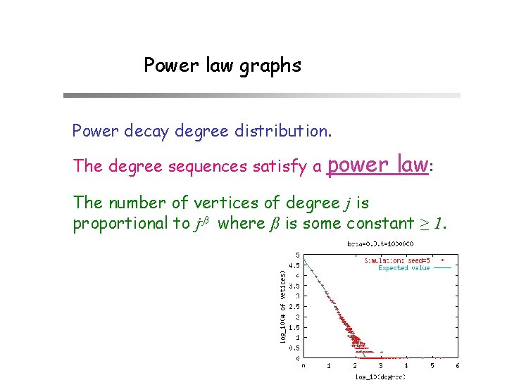 Power law graphs Power decay degree distribution. The degree sequences satisfy a power law: