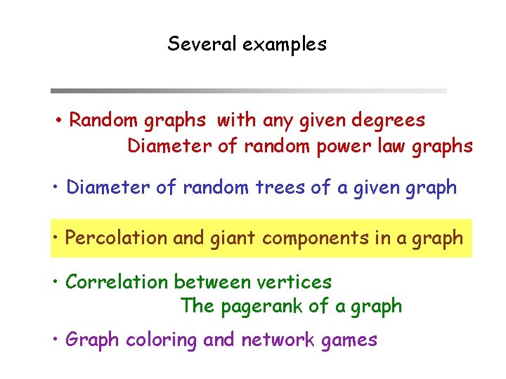 Several examples • Random graphs with any given degrees Diameter of random power law