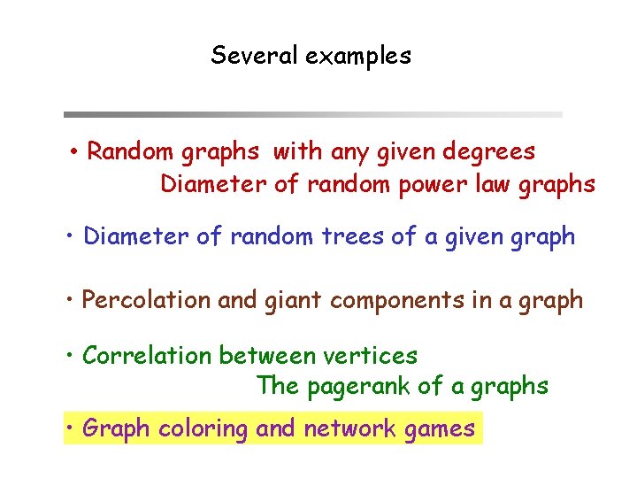 Several examples • Random graphs with any given degrees Diameter of random power law