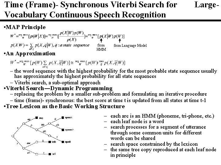 Time (Frame)- Synchronous Viterbi Search for Vocabulary Continuous Speech Recognition Large- • MAP Principle Time (Frame)- Synchronous Viterbi Search for Vocabulary Continuous Speech Recognition Large- • MAP Principle