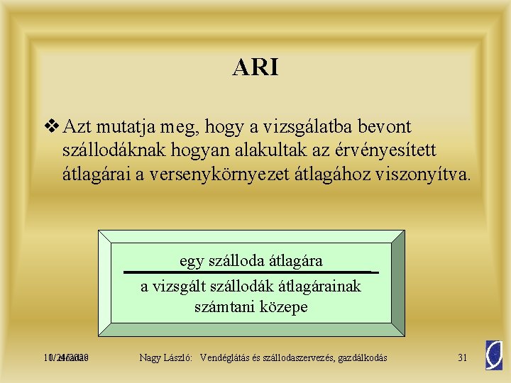 ARI v Azt mutatja meg, hogy a vizsgálatba bevont szállodáknak hogyan alakultak az érvényesített