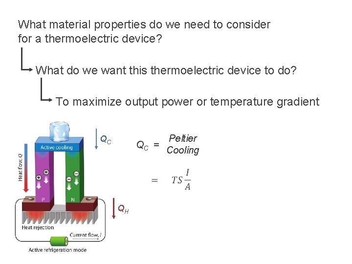 What material properties do we need to consider for a thermoelectric device? What do