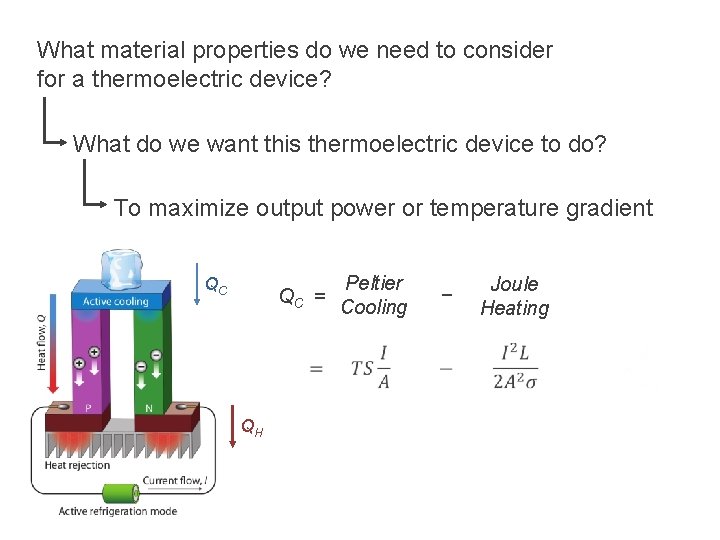 What material properties do we need to consider for a thermoelectric device? What do