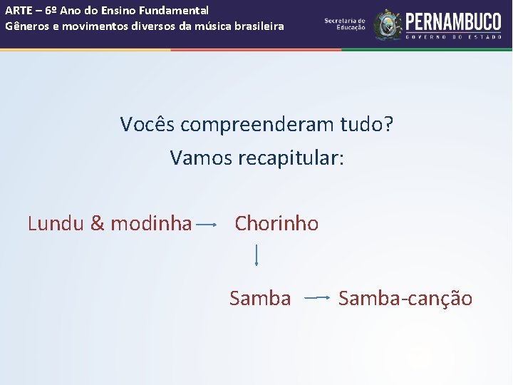 ARTE – 6º Ano do Ensino Fundamental Gêneros e movimentos diversos da música brasileira