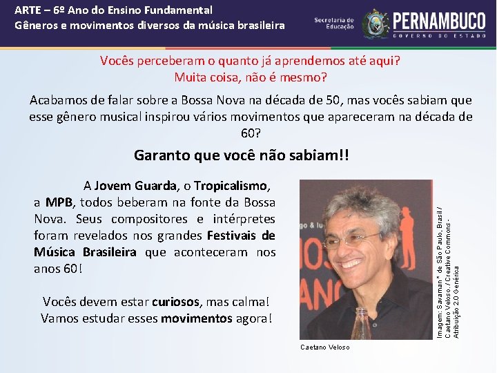 ARTE – 6º Ano do Ensino Fundamental Gêneros e movimentos diversos da música brasileira
