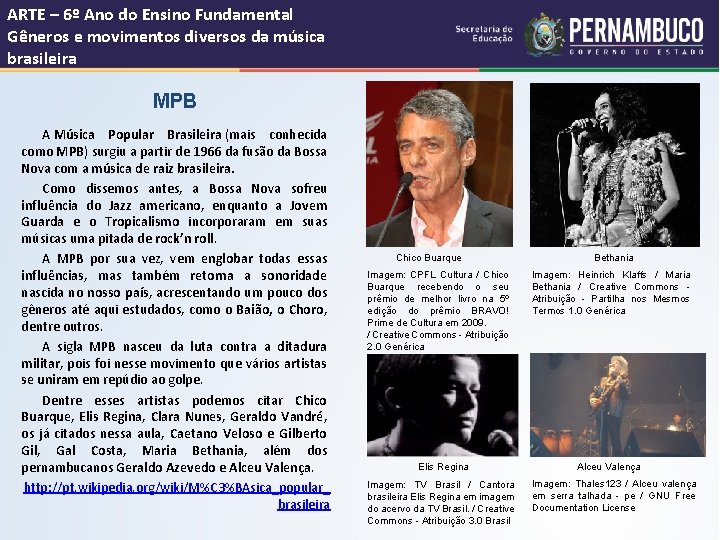 ARTE – 6º Ano do Ensino Fundamental Gêneros e movimentos diversos da música brasileira