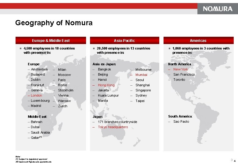 Geography of Nomura Europe & Middle East n 4, 500 employees in 18 countries Geography of Nomura Europe & Middle East n 4, 500 employees in 18 countries