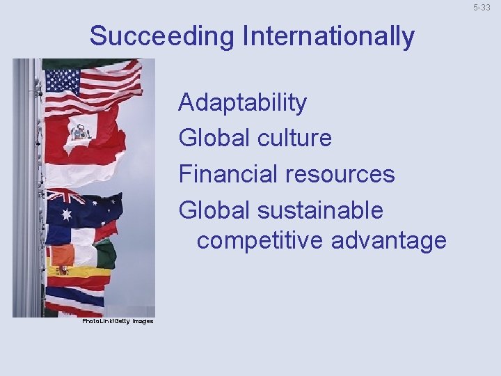 5 33 Succeeding Internationally Adaptability Global culture Financial resources Global sustainable competitive advantage Photo.