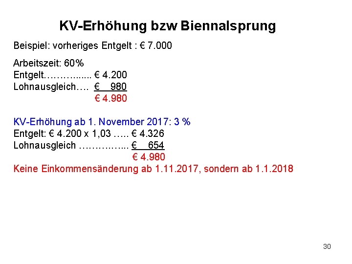 KV-Erhöhung bzw Biennalsprung Beispiel: vorheriges Entgelt : € 7. 000 Arbeitszeit: 60% Entgelt………. .