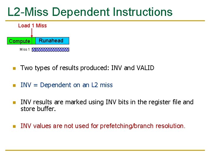 L 2 -Miss Dependent Instructions Load 1 Miss Compute Runahead Miss 1 n Two L 2 -Miss Dependent Instructions Load 1 Miss Compute Runahead Miss 1 n Two