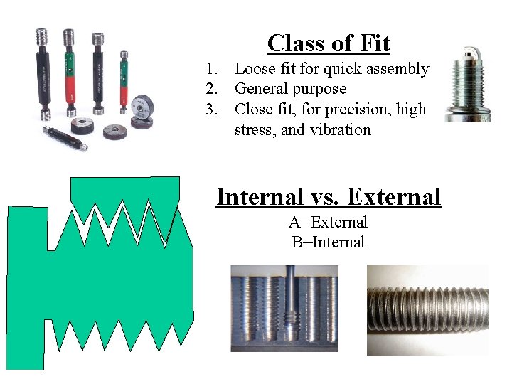 Class of Fit 1. Loose fit for quick assembly 2. General purpose 3. Close