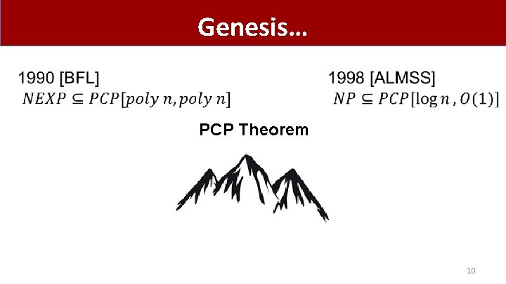 Genesis… PCP Theorem 10 