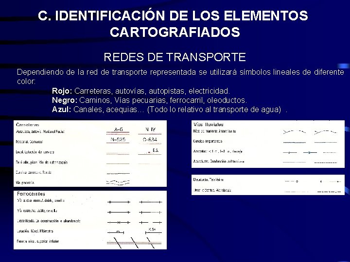C. IDENTIFICACIÓN DE LOS ELEMENTOS CARTOGRAFIADOS REDES DE TRANSPORTE Dependiendo de la red de C. IDENTIFICACIÓN DE LOS ELEMENTOS CARTOGRAFIADOS REDES DE TRANSPORTE Dependiendo de la red de
