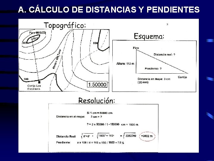 A. CÁLCULO DE DISTANCIAS Y PENDIENTES A. CÁLCULO DE DISTANCIAS Y PENDIENTES