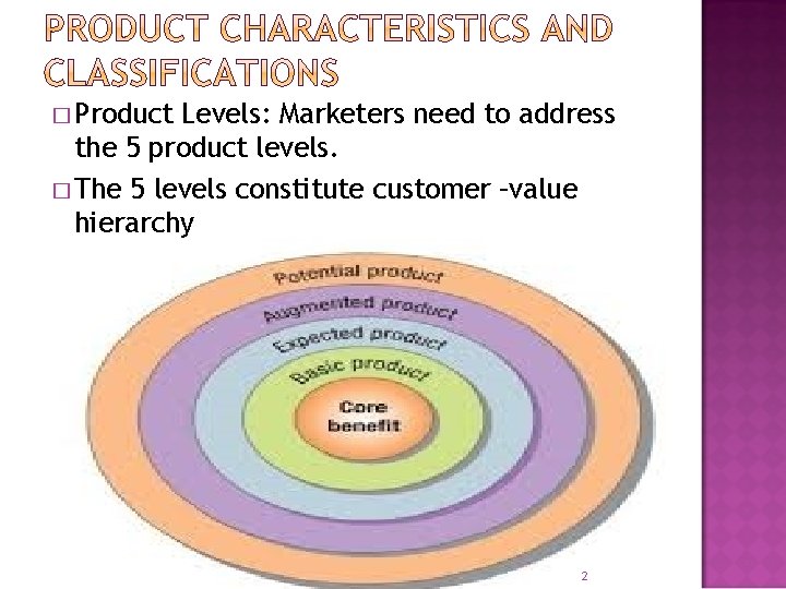� Product Levels: Marketers need to address the 5 product levels. � The 5 � Product Levels: Marketers need to address the 5 product levels. � The 5