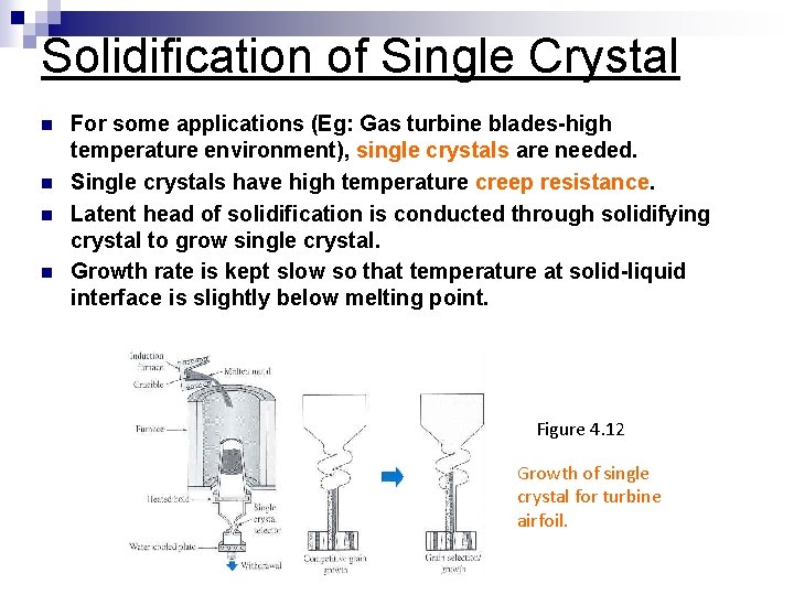 Solidification of Single Crystal n n For some applications (Eg: Gas turbine blades-high temperature