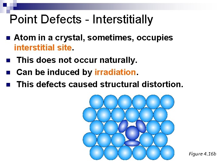 Point Defects - Interstitially n n Atom in a crystal, sometimes, occupies interstitial site.