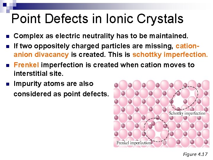 Point Defects in Ionic Crystals n n Complex as electric neutrality has to be