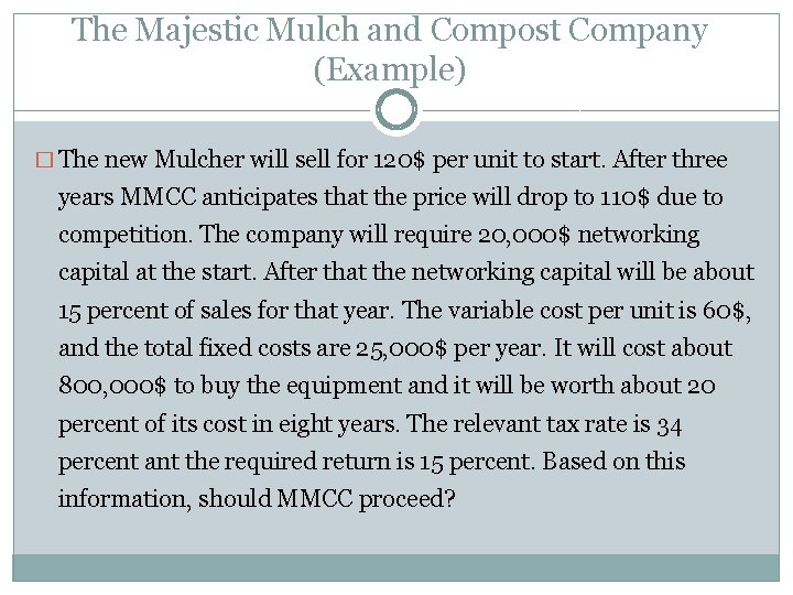 The Majestic Mulch and Compost Company (Example) � The new Mulcher will sell for The Majestic Mulch and Compost Company (Example) � The new Mulcher will sell for
