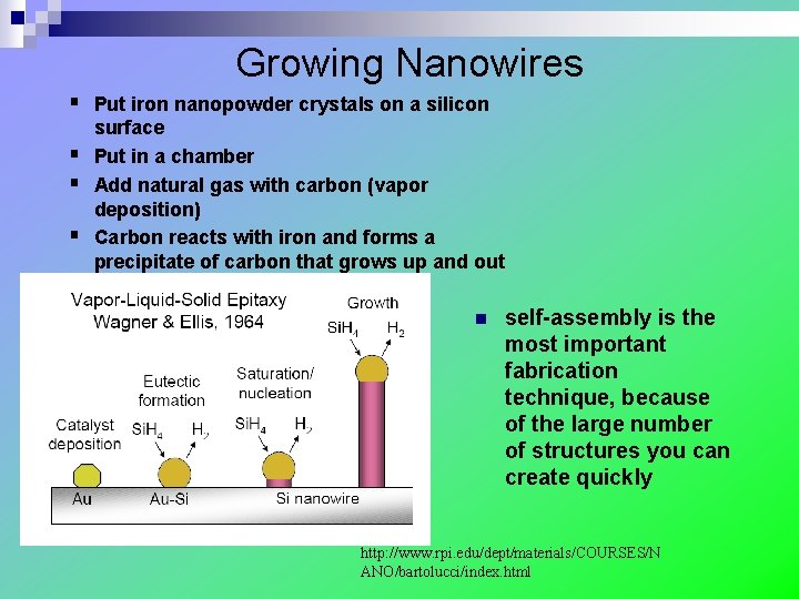 Growing Nanowires § Put iron nanopowder crystals on a silicon § § § surface