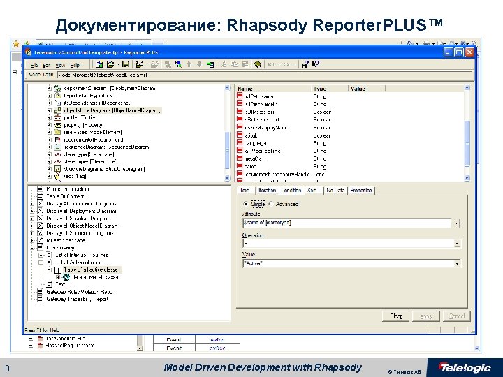 Документирование: Rhapsody Reporter. PLUS™ 9 Model Driven Development with Rhapsody © Telelogic AB 