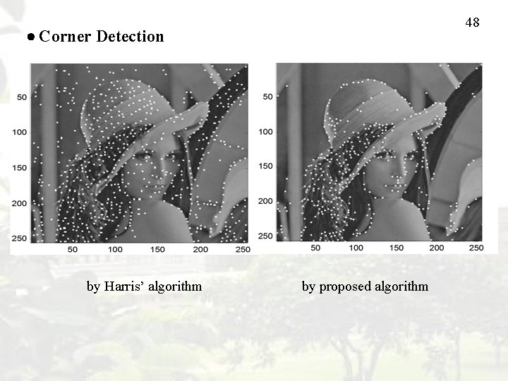 48 Corner Detection by Harris’ algorithm by proposed algorithm 