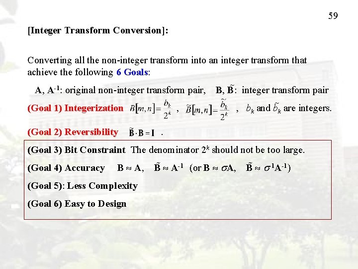 59 [Integer Transform Conversion]: Converting all the non-integer transform into an integer transform that