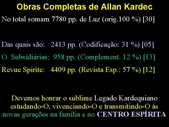 Obras Completas de Allan Kardec No total somam 7780 pp. de Luz (orig. 100